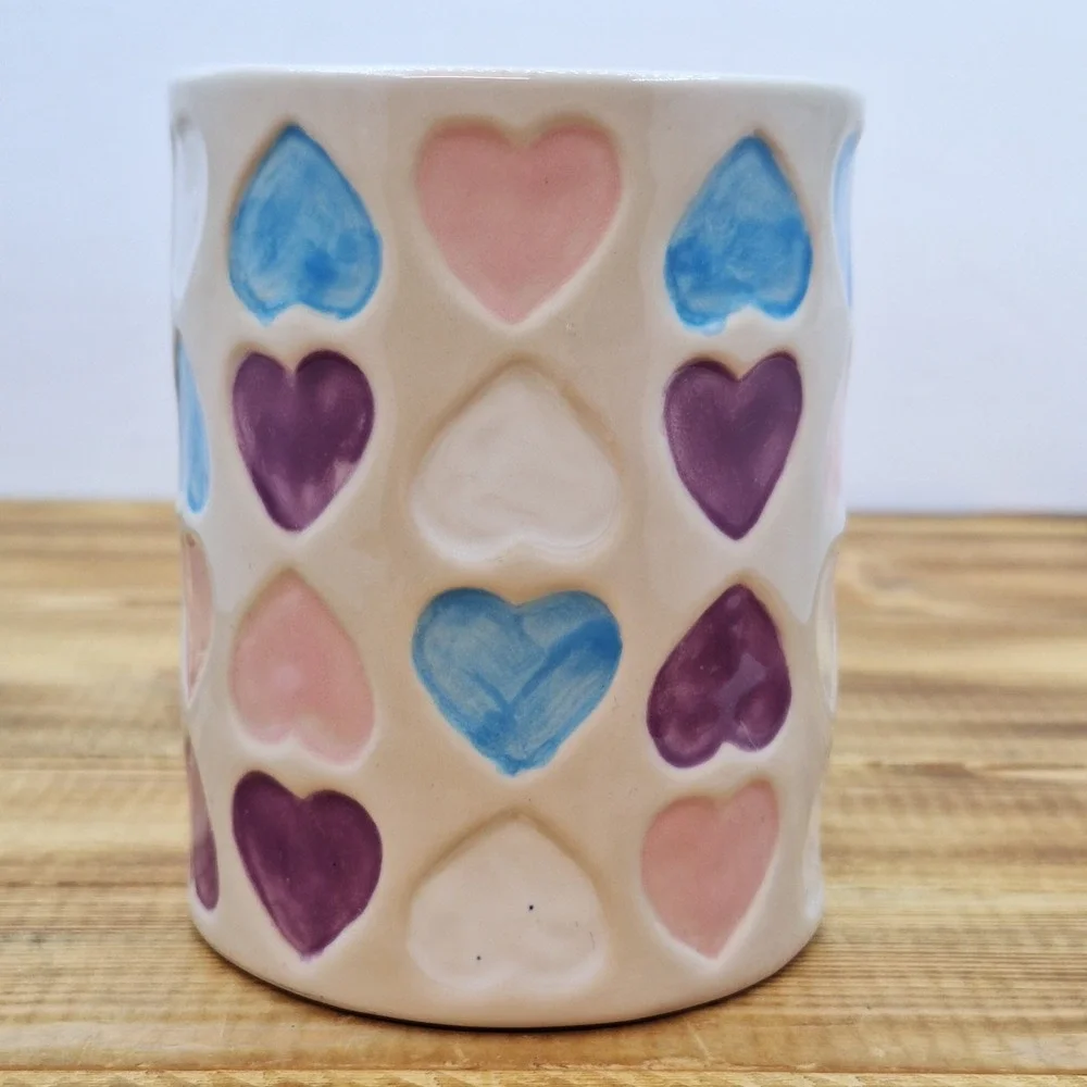Rainbow Watercolor Candy‎ Heart Mug Planter Pen Holder Mis-Glaze Reuse